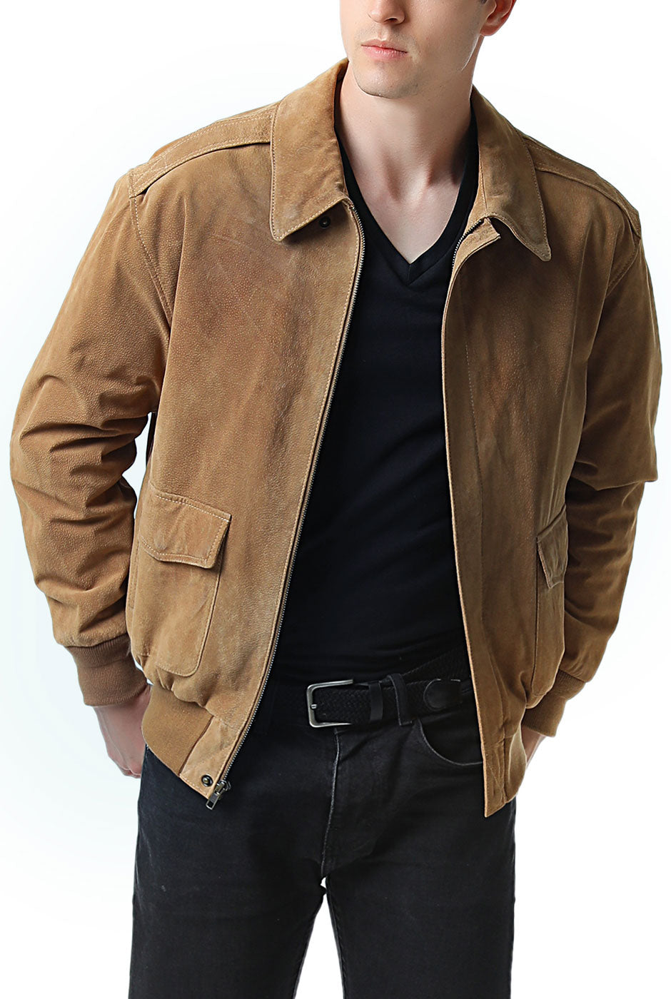 Landing Leathers Men Air Force A-2 Suede Leather Flight Bomber Jacket