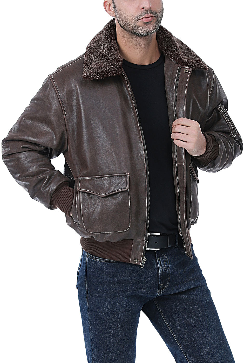 Landing Leathers Men Distressed Cowhide Leather Bomber Jacket