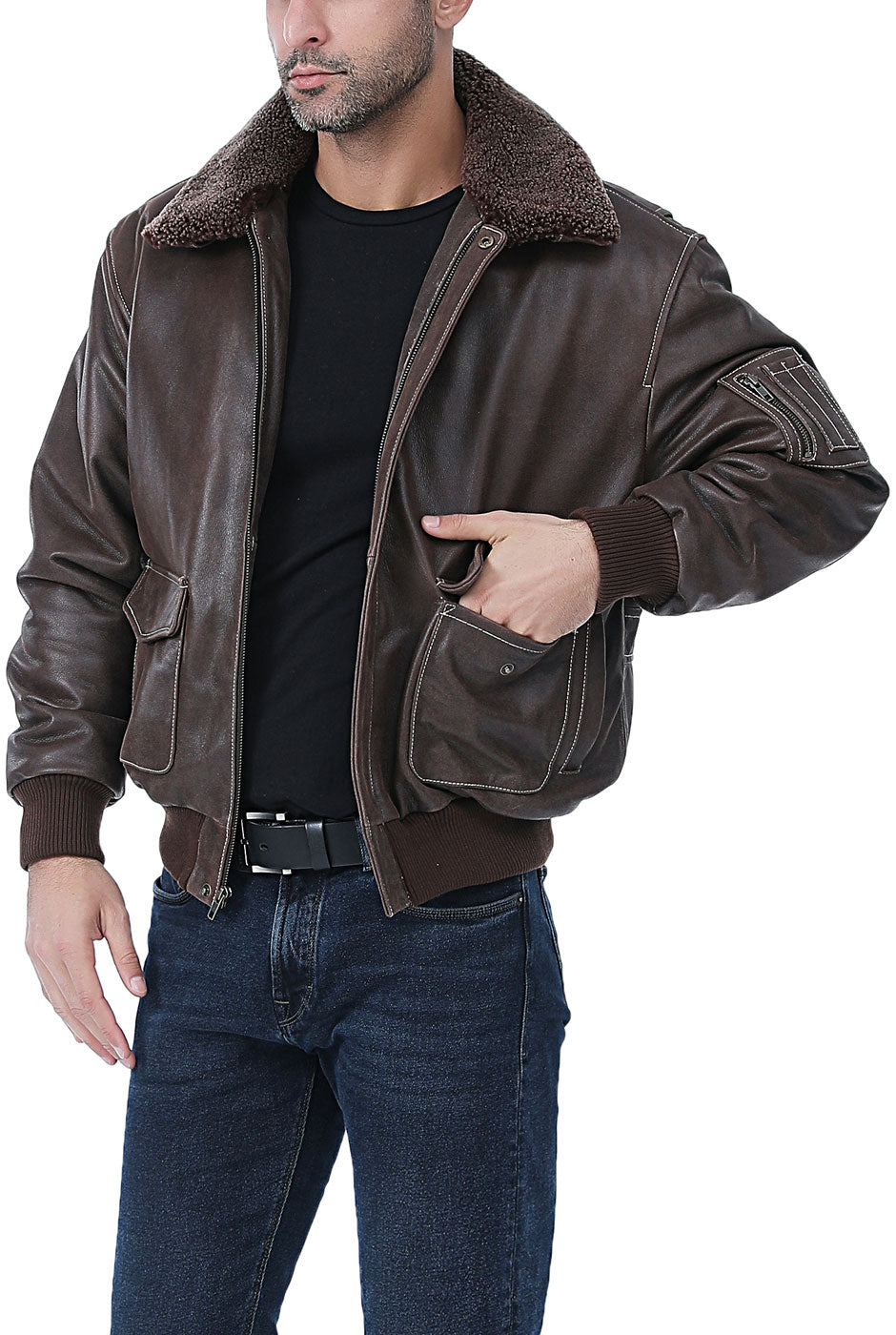 Landing Leathers Men Distressed Cowhide Leather Bomber Jacket
