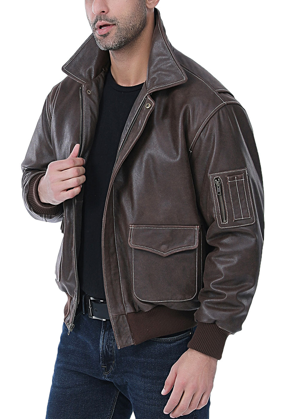 Landing Leathers Men Distressed Cowhide Leather Bomber Jacket