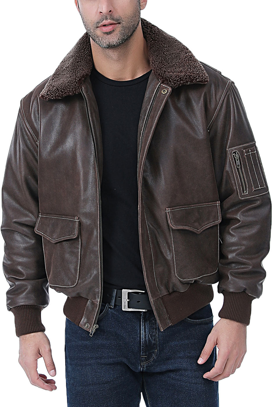 Landing Leathers Men Distressed Cowhide Leather Bomber Jacket