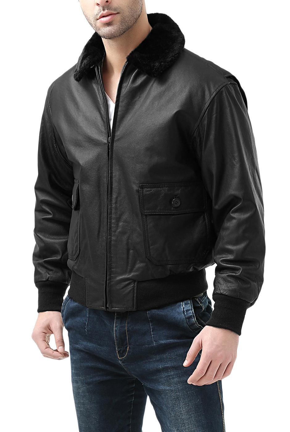 Landing Leathers Men Navy G-1 Leather Flight Bomber Jacket
