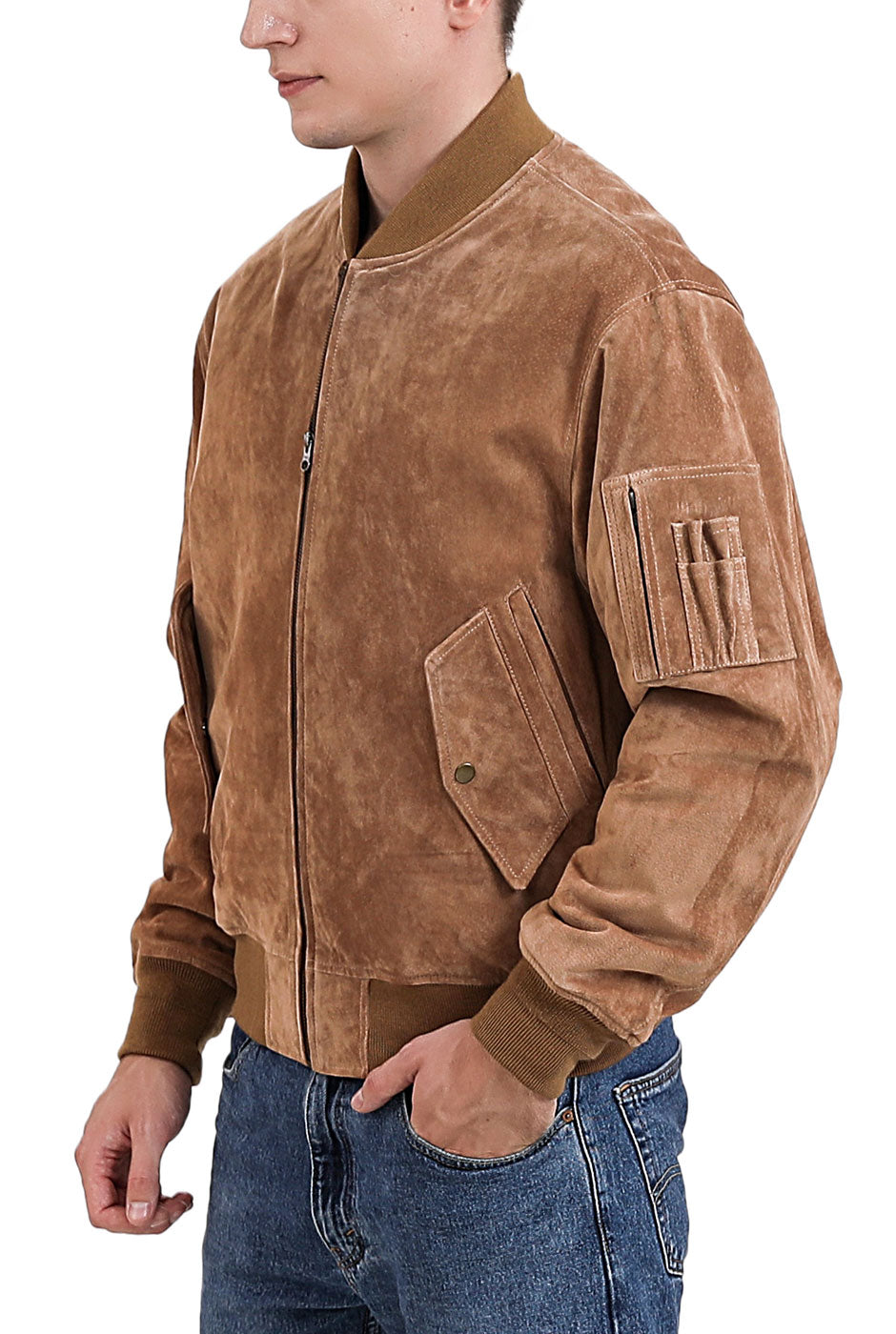 Landing Leathers Men MA-1 Suede Leather Flight Bomber Jacket