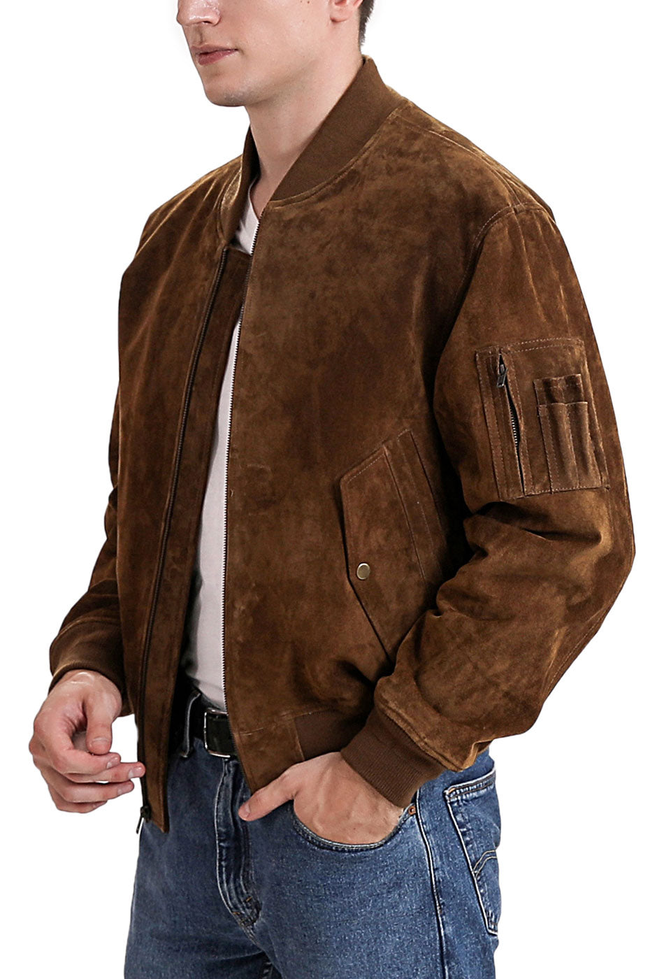 Landing Leathers Men MA-1 Suede Leather Flight Bomber Jacket