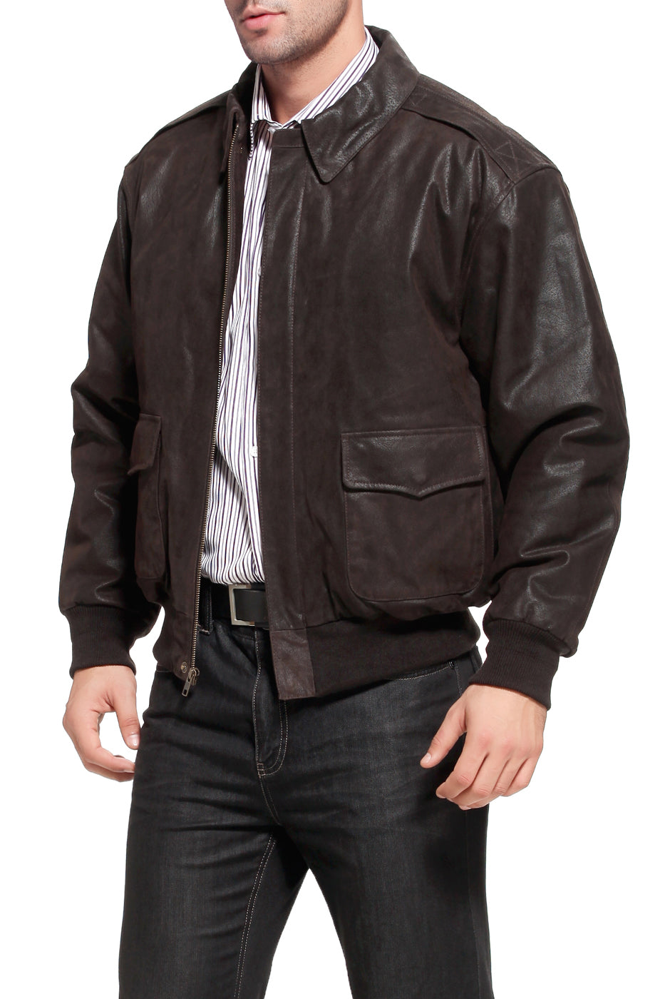 Landing Leathers Air Force Men A-2 Distressed Leather Flight Bomber Jacket