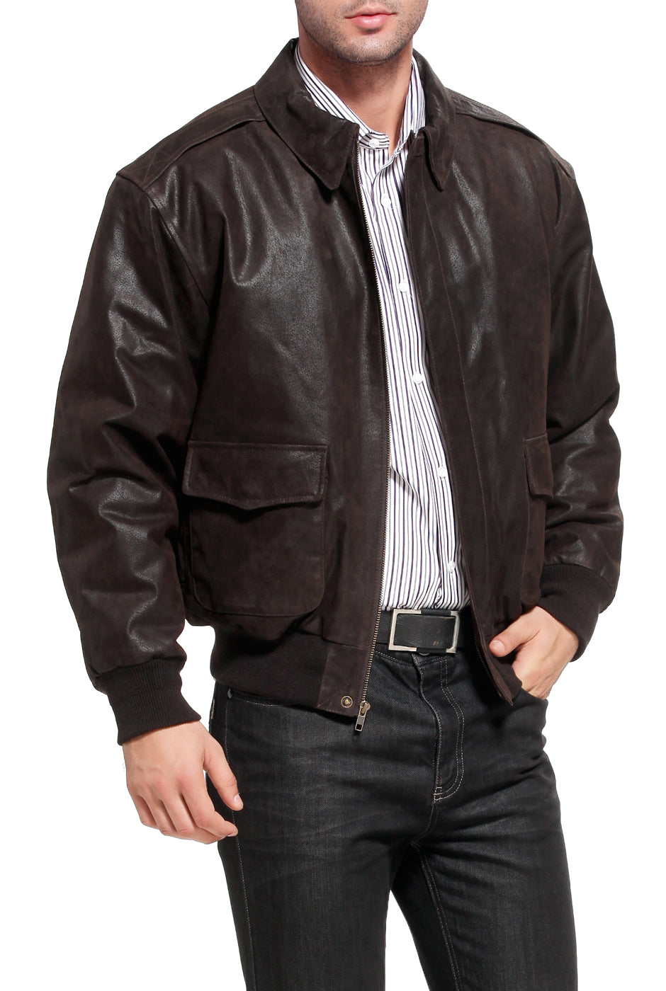 Landing Leathers Air Force Men A-2 Distressed Leather Flight Bomber Jacket