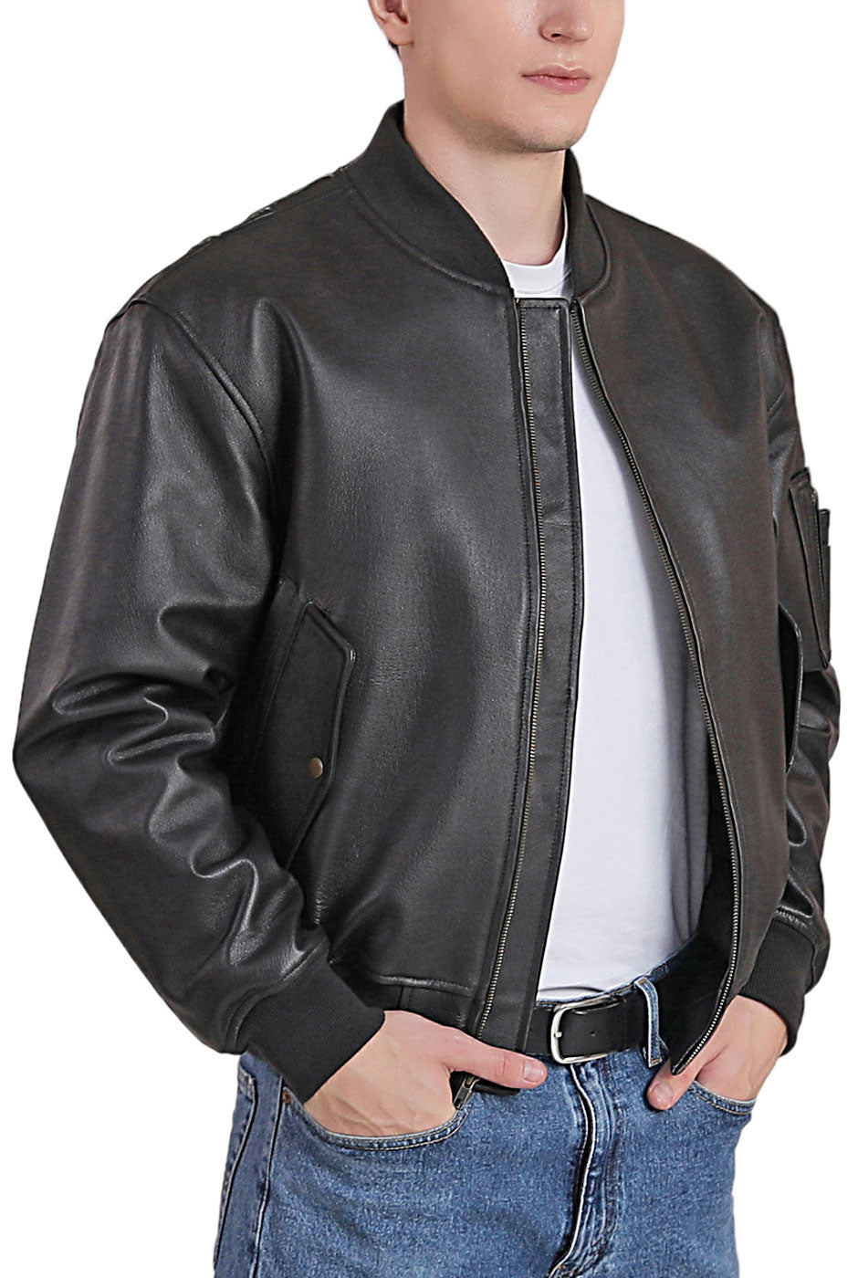 Landing Leathers Men MA-1 Leather Flight Bomber Jacket
