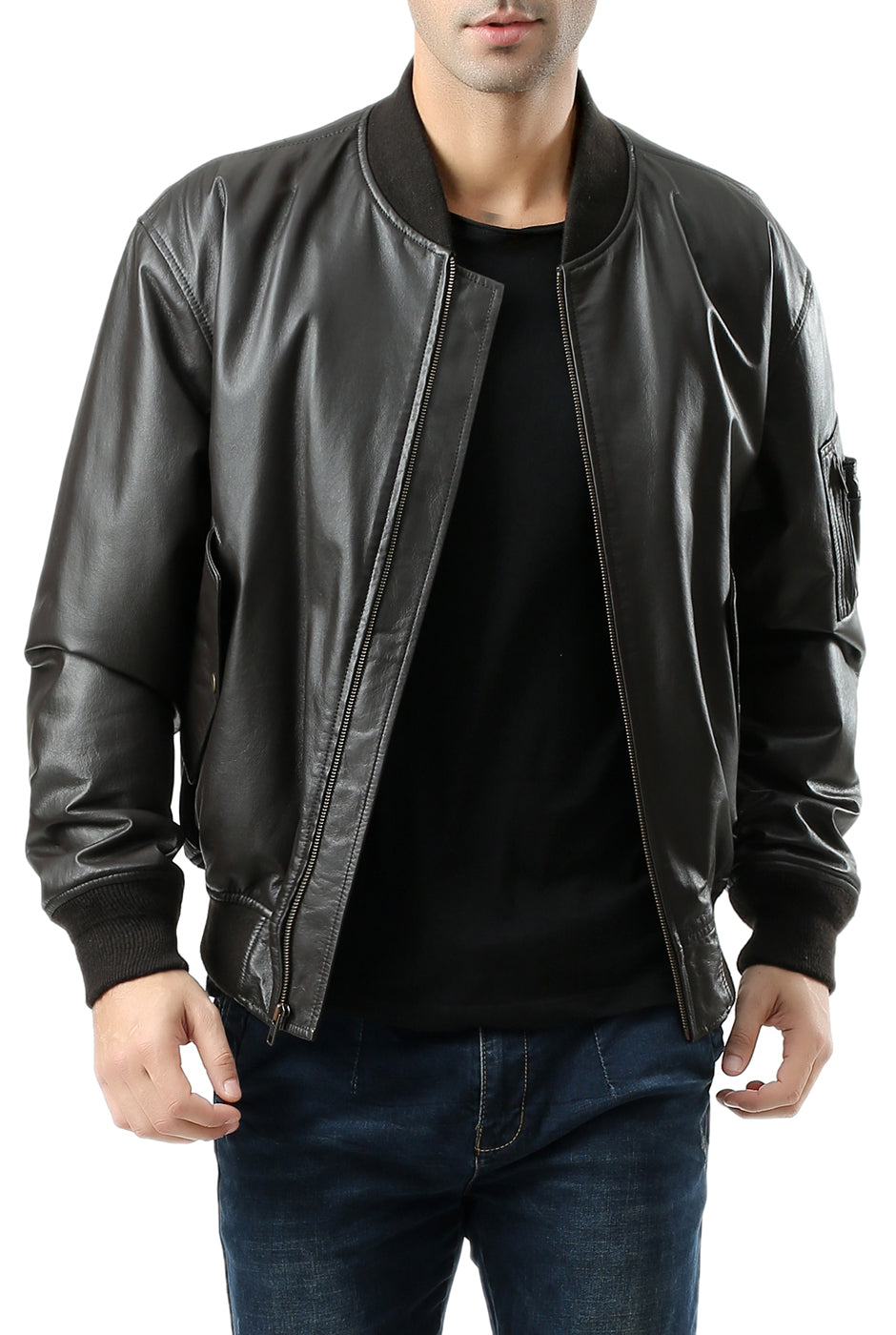 Landing Leathers Men MA-1 Leather Flight Bomber Jacket