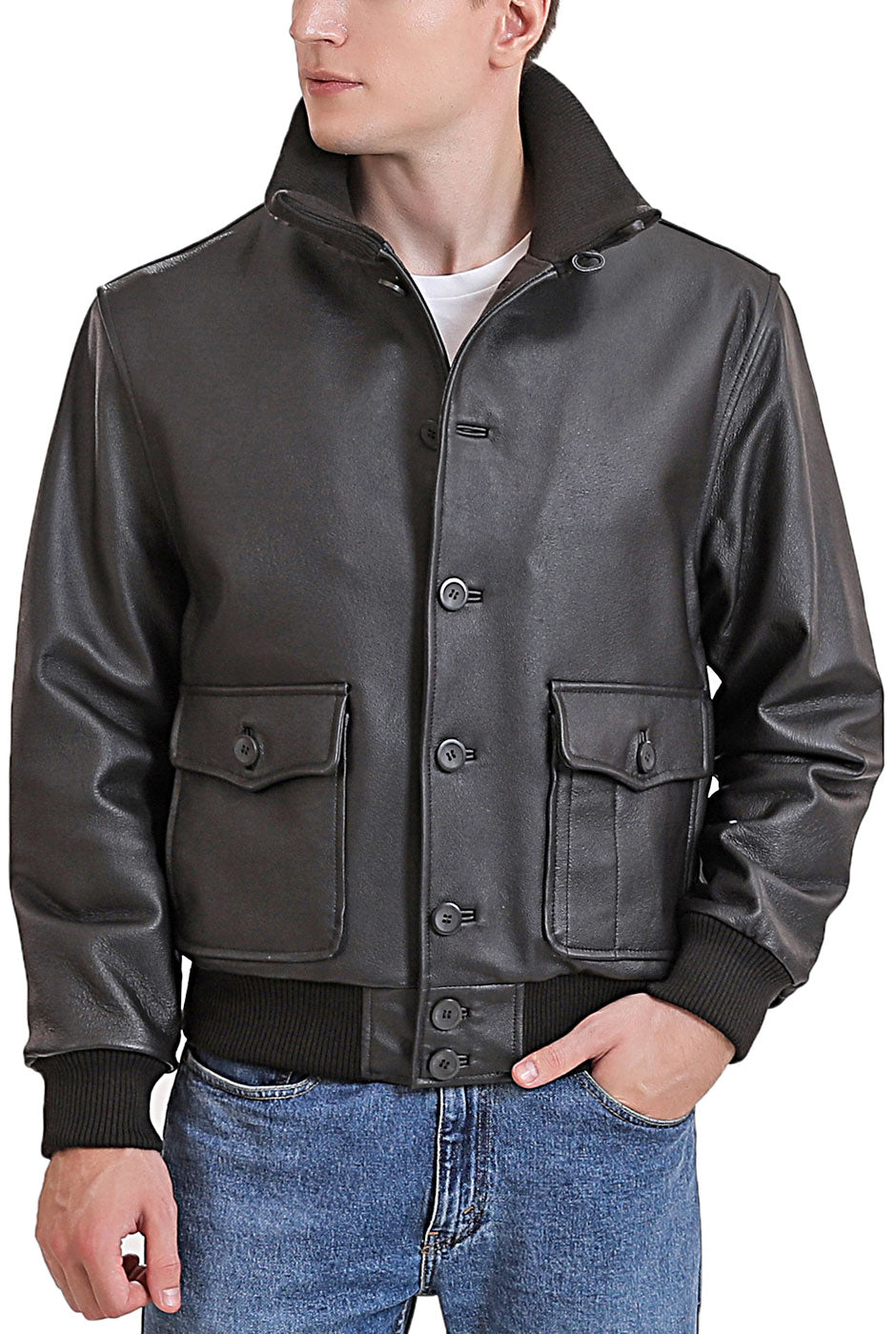 Landing Leathers Men Navy A-1 Leather Flight Bomber Jacket