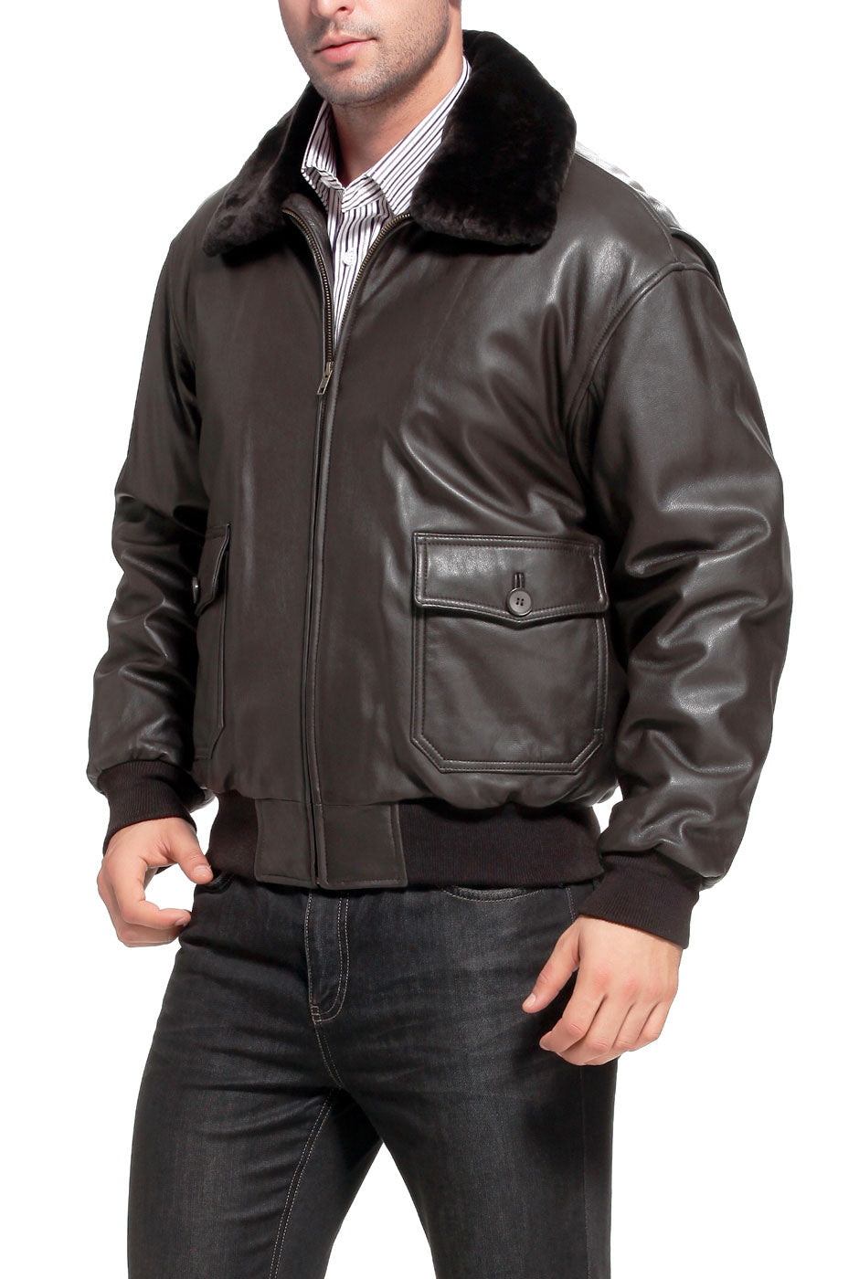 Landing Leathers Navy Men G-1 Goatskin Leather Flight Bomber Jacket