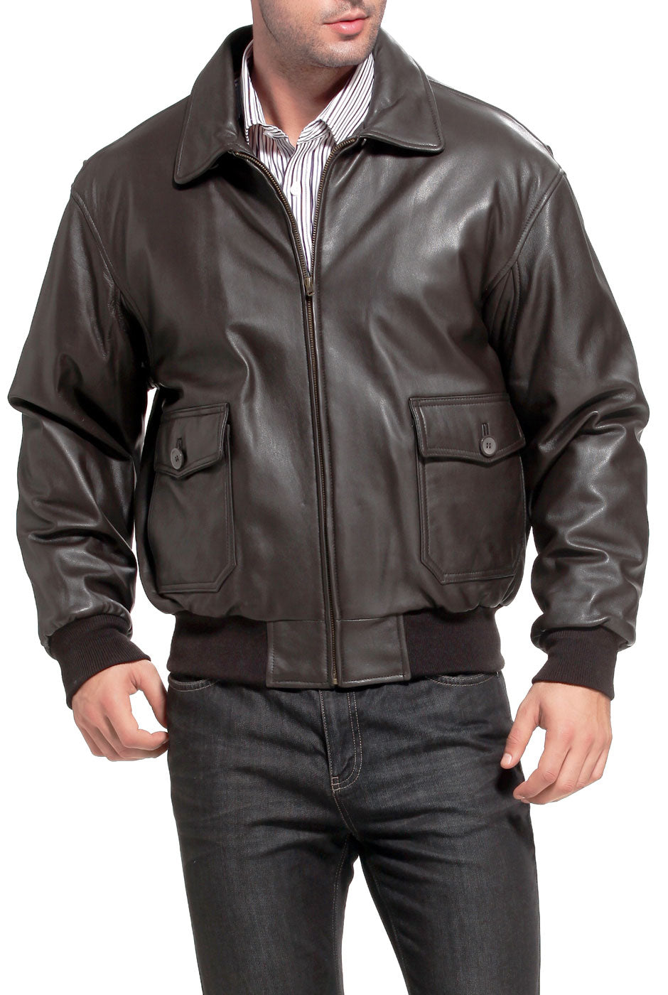 Landing Leathers Navy Men G-1 Goatskin Leather Flight Bomber Jacket