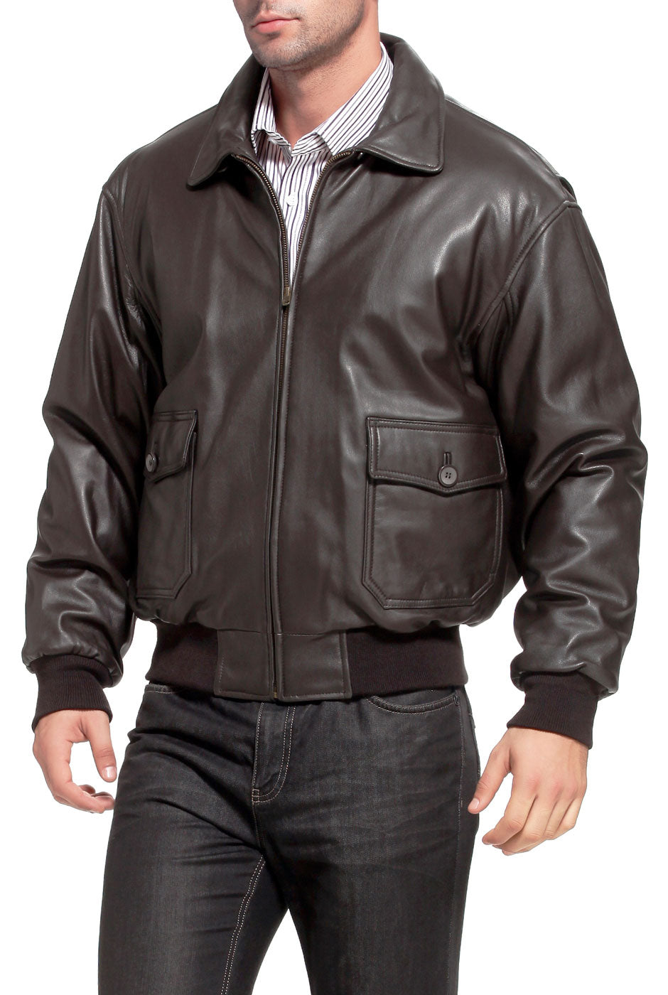 Landing Leathers Navy Men G-1 Goatskin Leather Flight Bomber Jacket