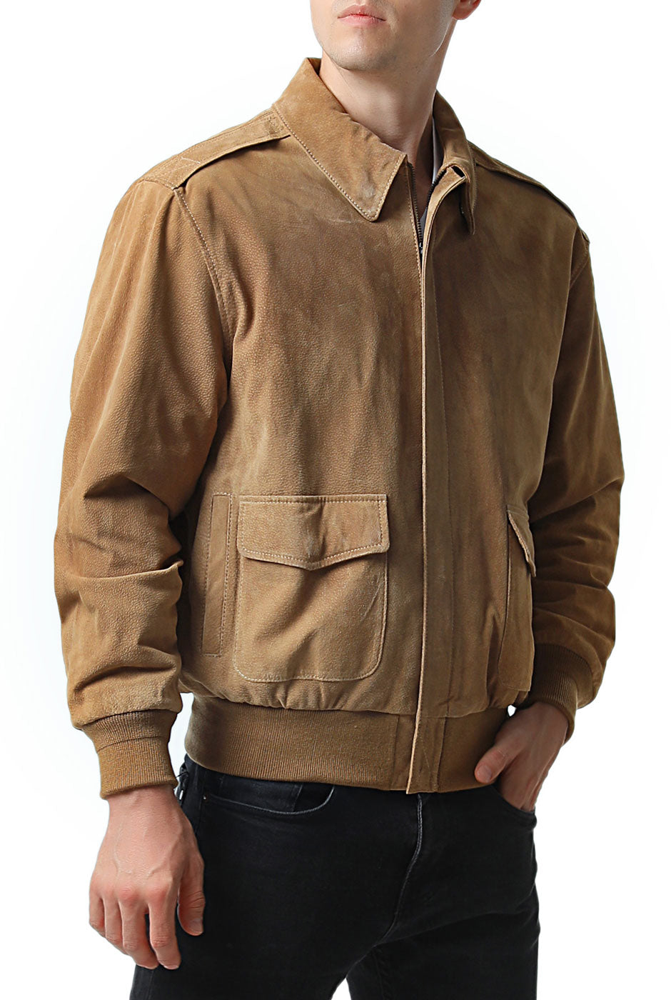 Landing Leathers Men Air Force A-2 Suede Leather Flight Bomber Jacket