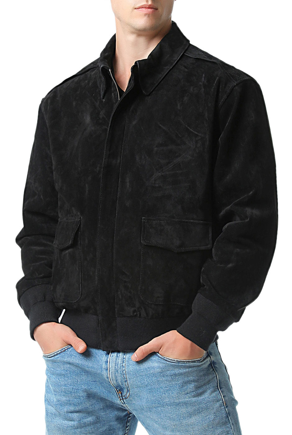 Landing Leathers Men Air Force A-2 Suede Leather Flight Bomber Jacket