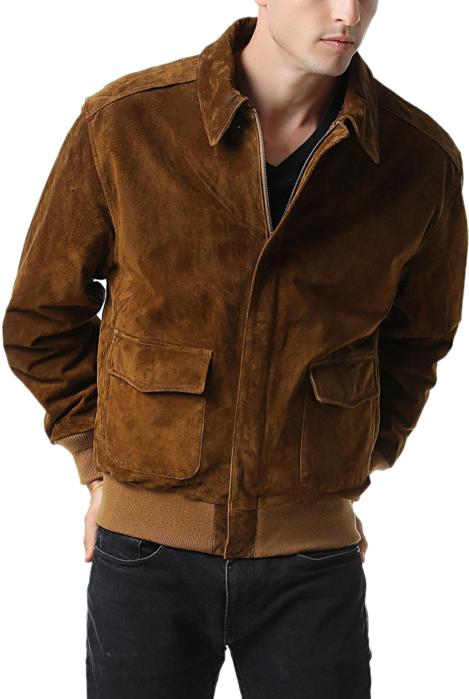 Landing Leathers Men Air Force A-2 Suede Leather Flight Bomber Jacket