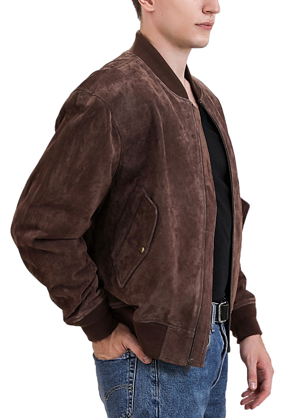 Landing Leathers Men MA-1 Suede Leather Flight Bomber Jacket