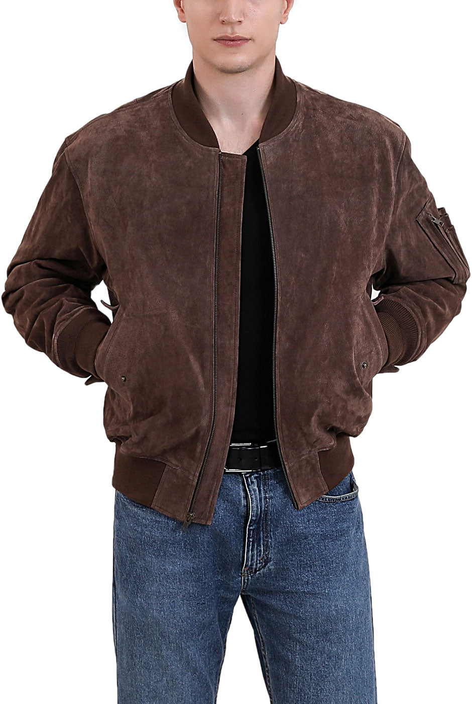 Landing Leathers Men MA-1 Suede Leather Flight Bomber Jacket