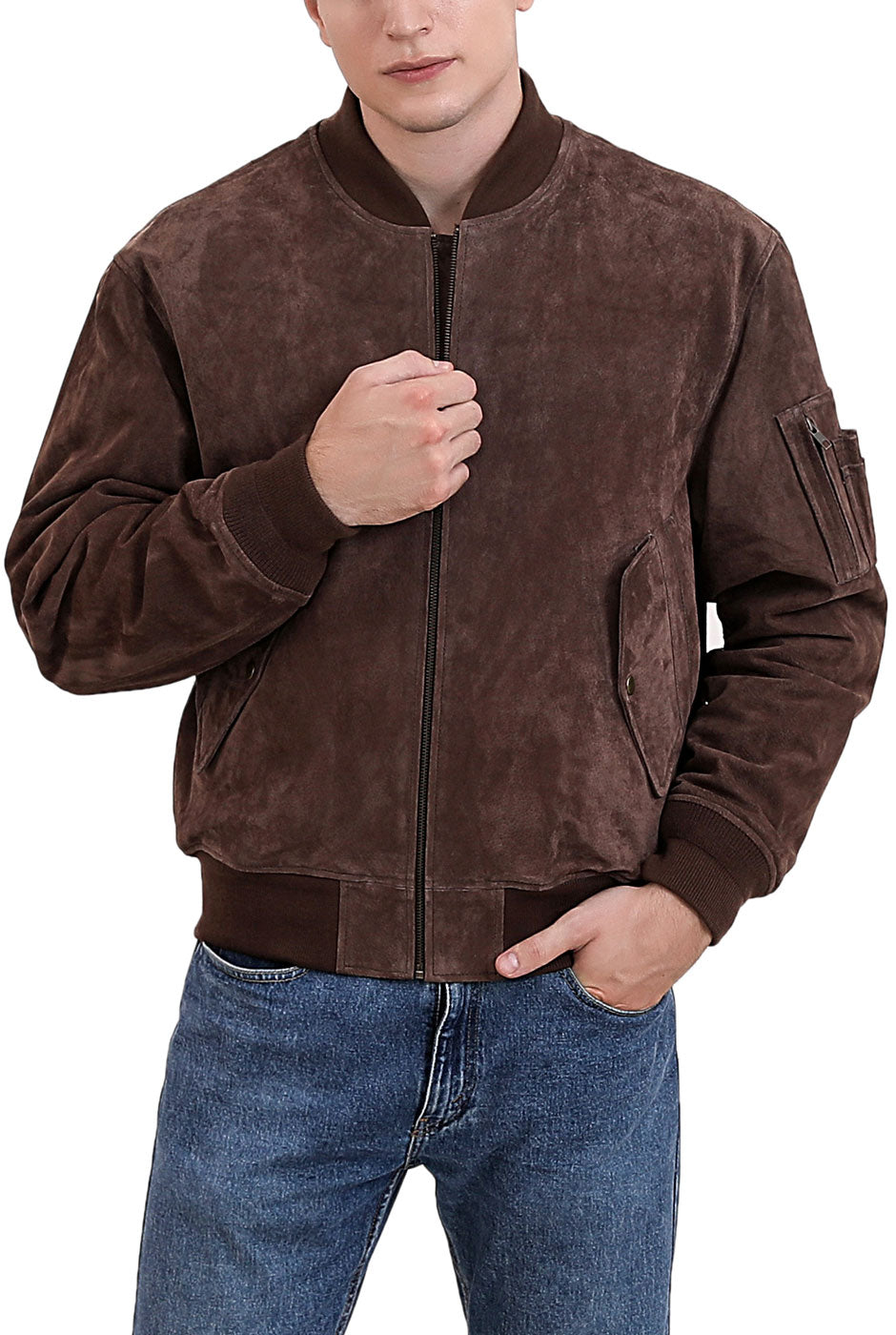 Landing Leathers Men MA-1 Suede Leather Flight Bomber Jacket