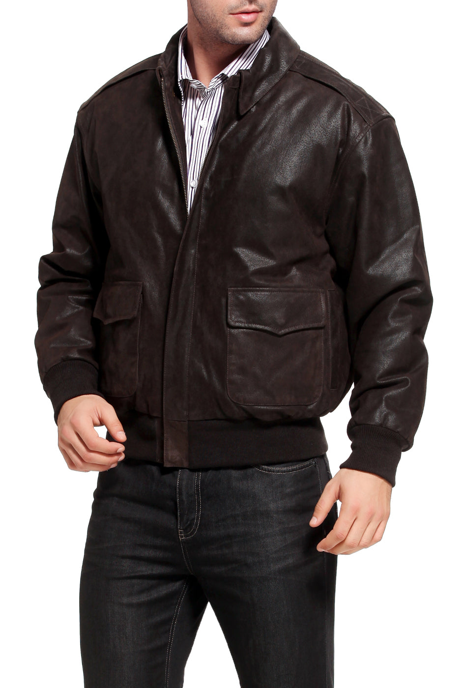 Landing Leathers Air Force Men A-2 Distressed Leather Flight Bomber Jacket
