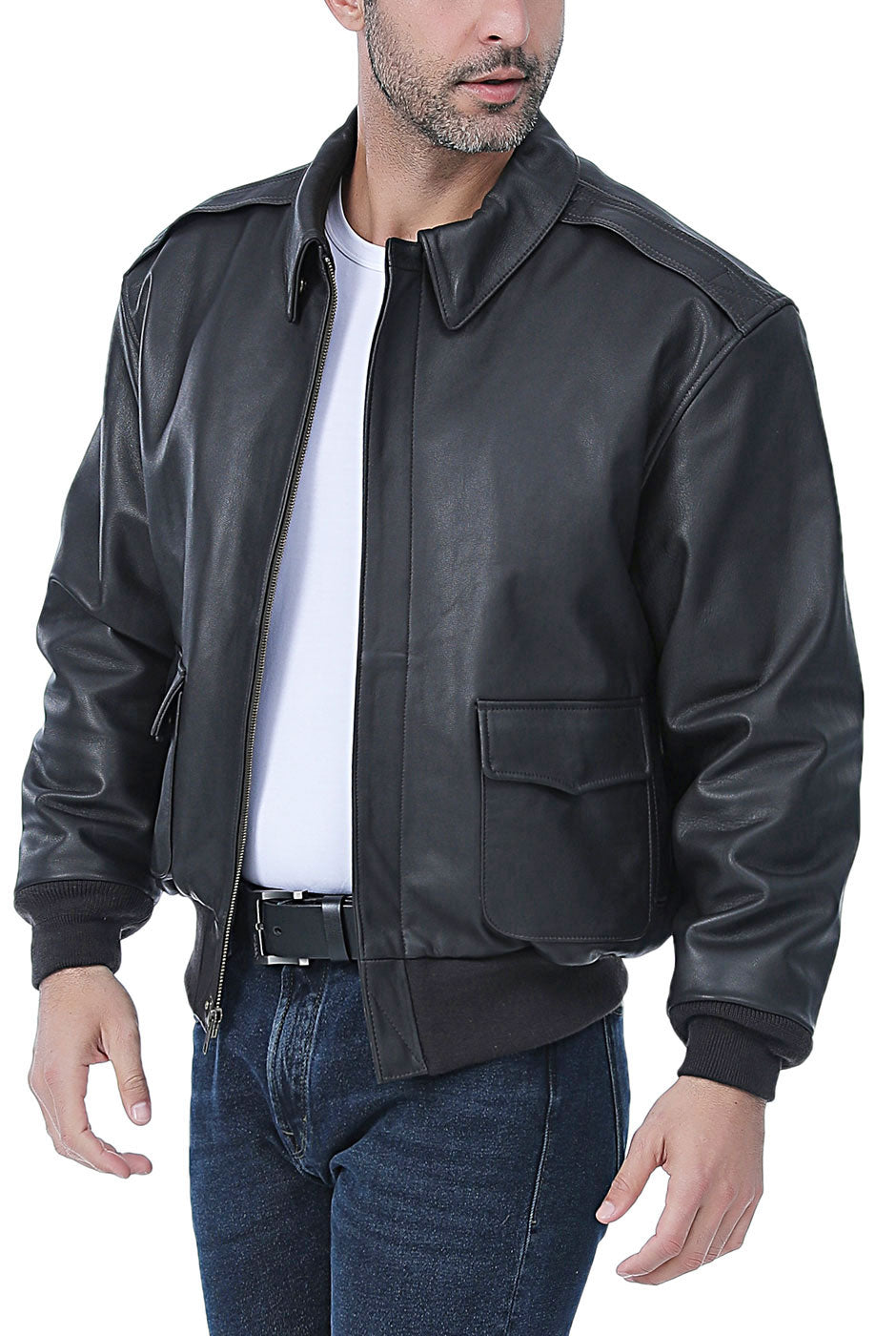 Landing Leathers Men Monogram Collection Air Force A-2 Leather Flight  Bomber Jacket Dark Brown Medium at  Men's Clothing store
