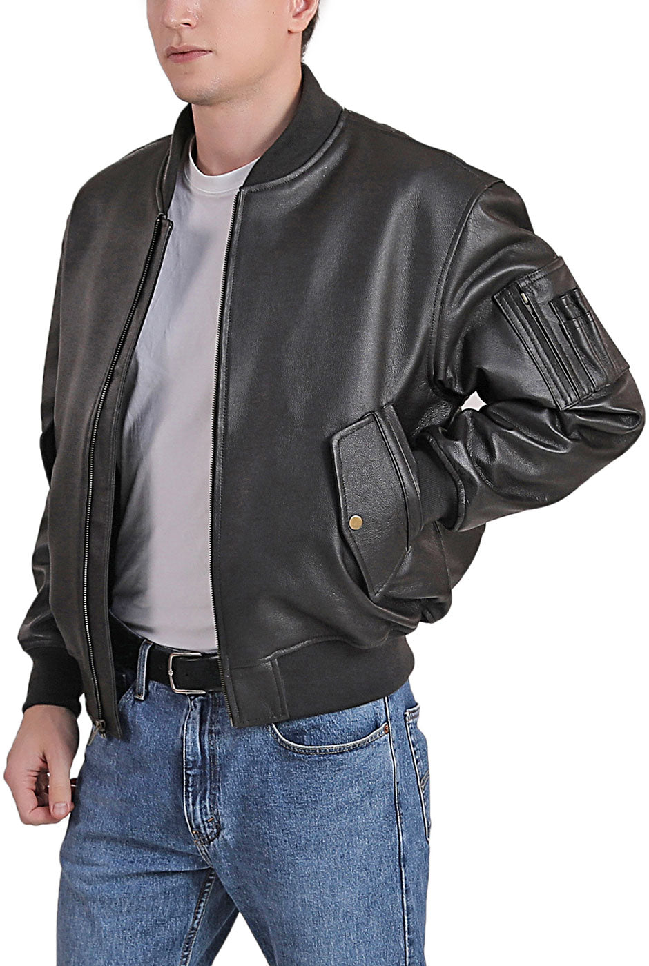 Landing Leathers Men MA-1 Leather Flight Bomber Jacket