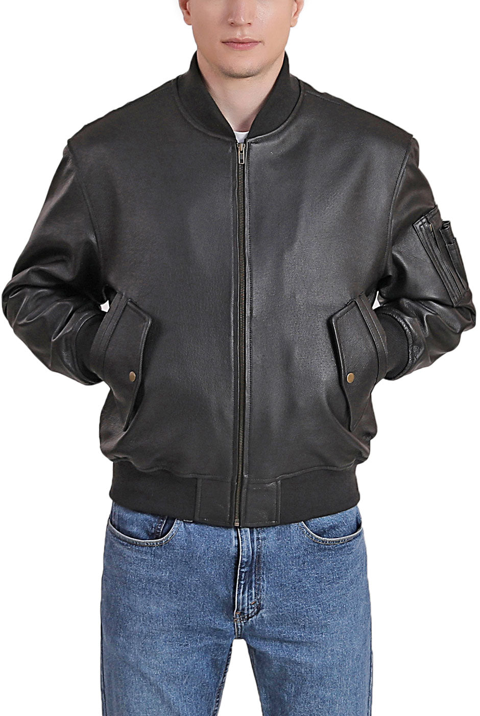 Landing Leathers Men MA-1 Leather Flight Bomber Jacket