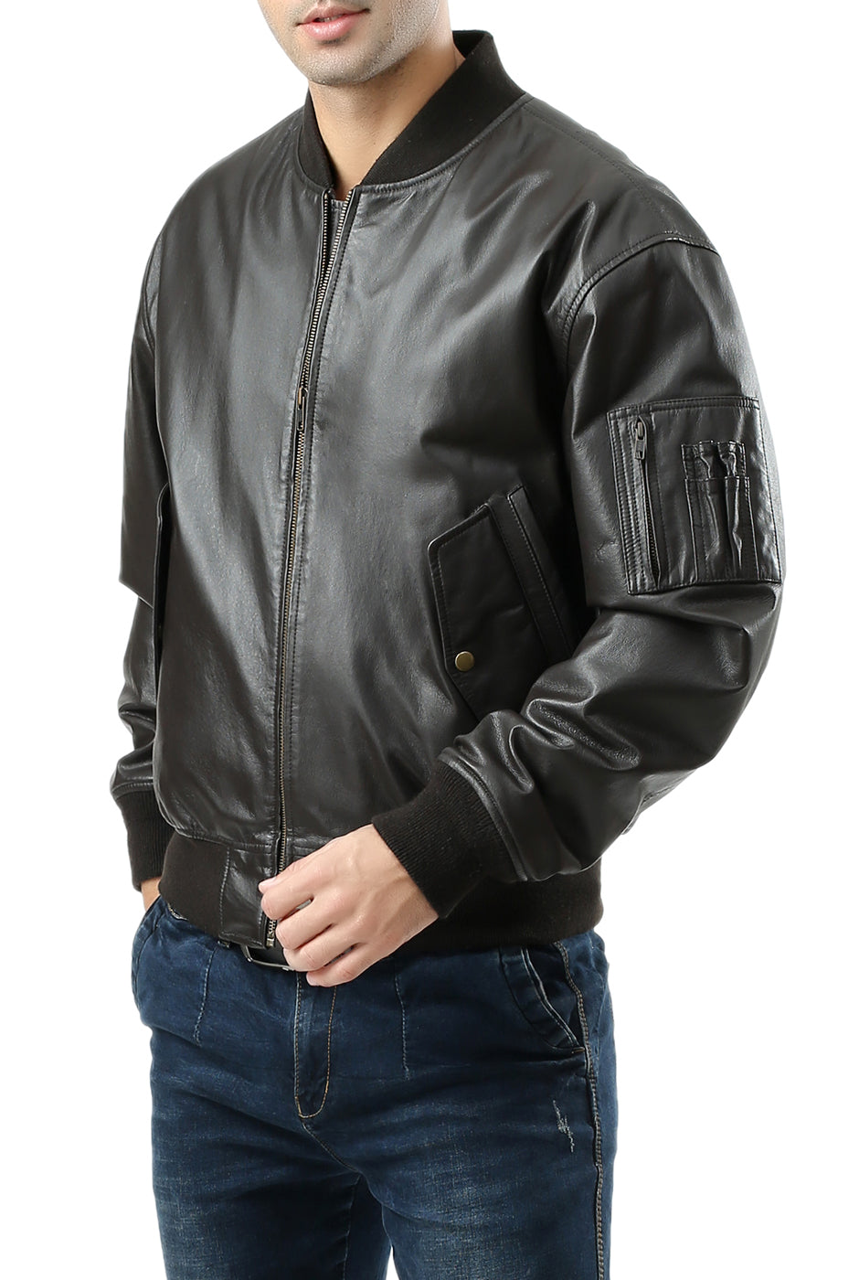 Landing Leathers Men MA-1 Leather Flight Bomber Jacket