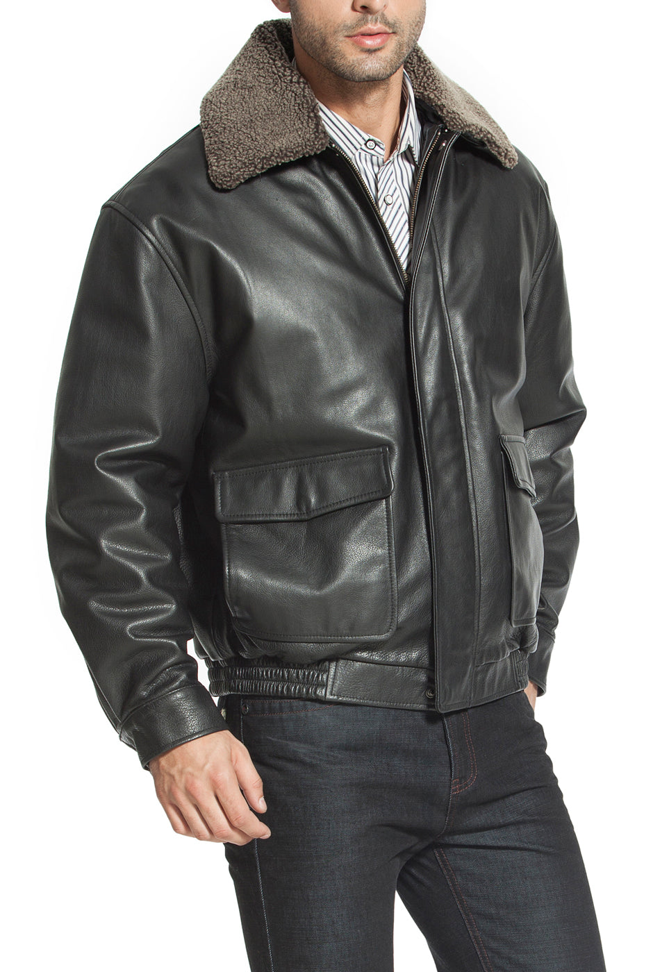 Landing Leathers Men's Heavy Duty Cowhide Leather Aviator Flight Bomber Jacket - Tall