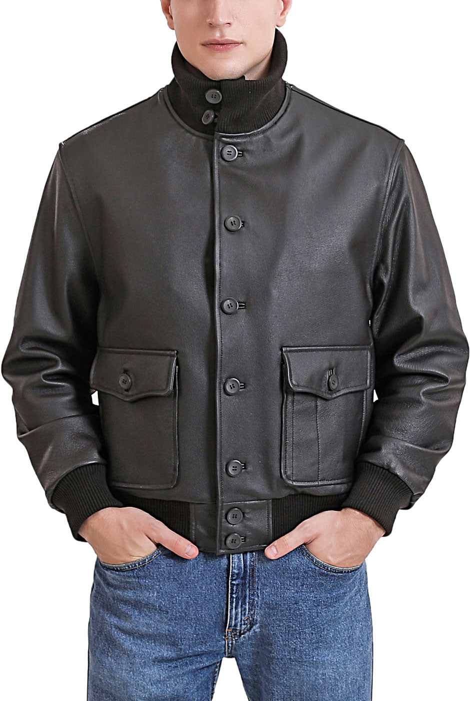 Landing Leathers Men Navy A-1 Leather Flight Bomber Jacket