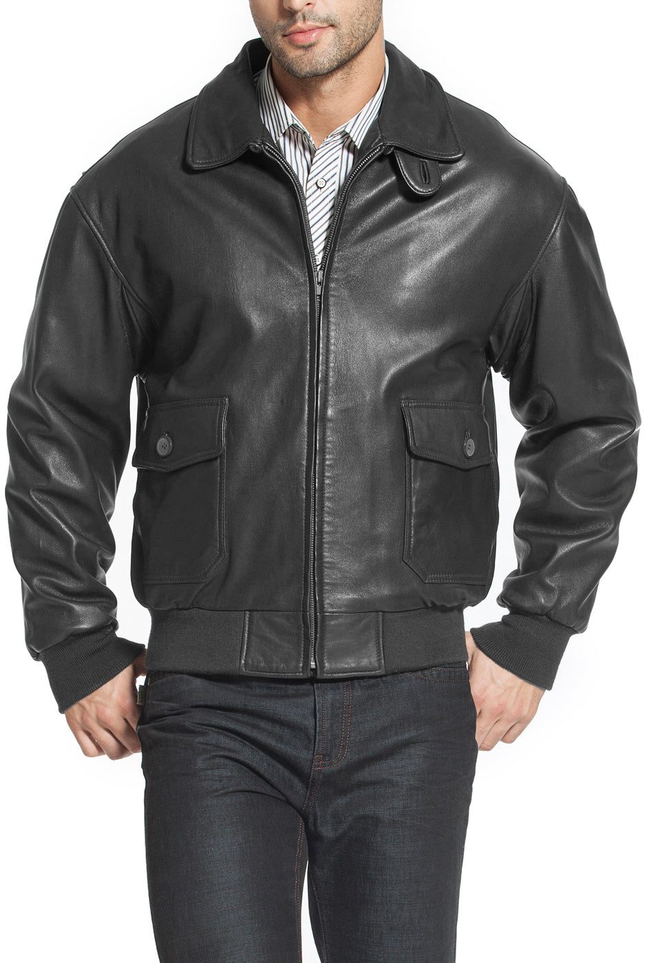 Landing Leathers Navy Men G-1 Goatskin Leather Flight Bomber Jacket