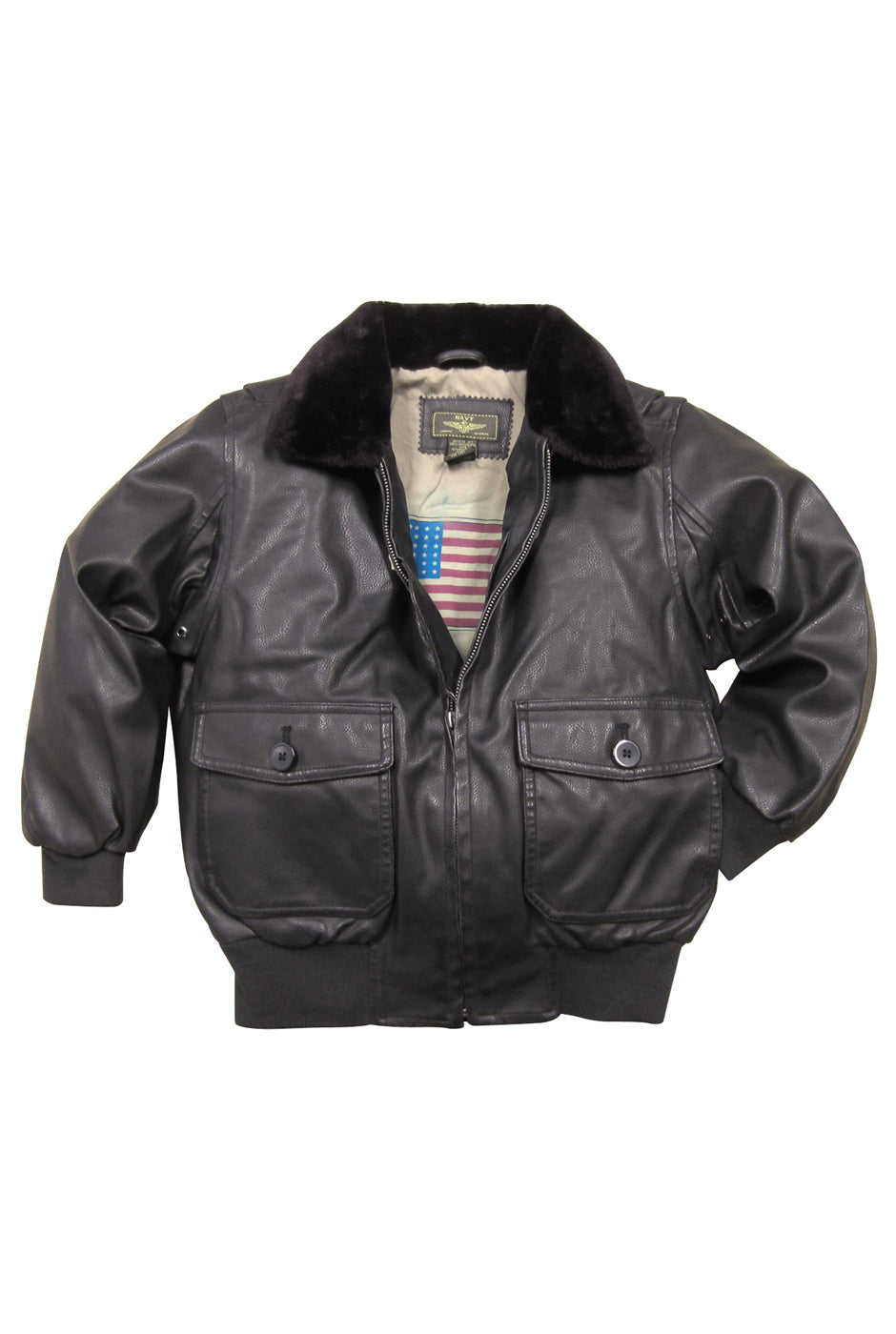 Landing Leathers Big Boys Navy G 1 Faux Leather Flight Bomber Jacket